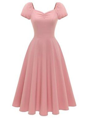 1950s Vintage Swing Dress Midi Puff Sleeve